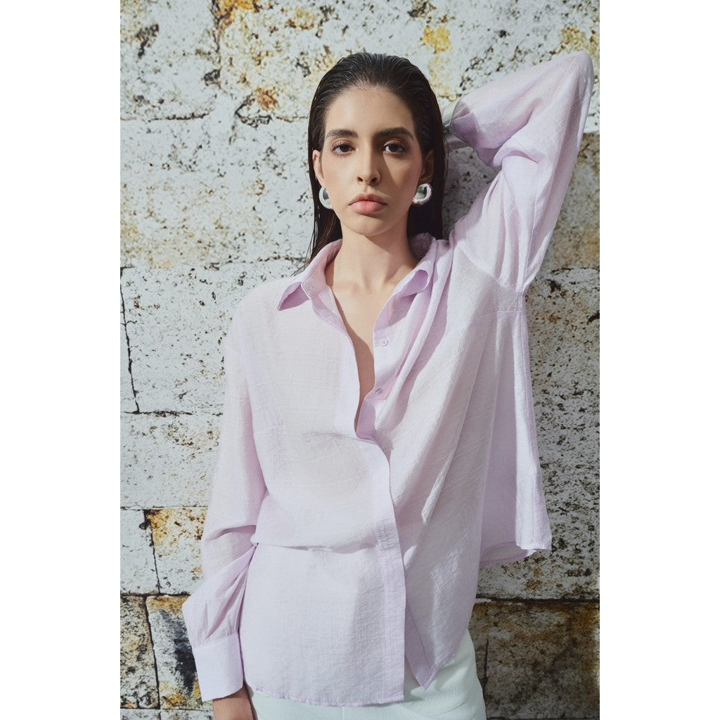 Women's Pastel Pink Loose Long Sleeve Shirt DARIAN TOP_U1SWH240800