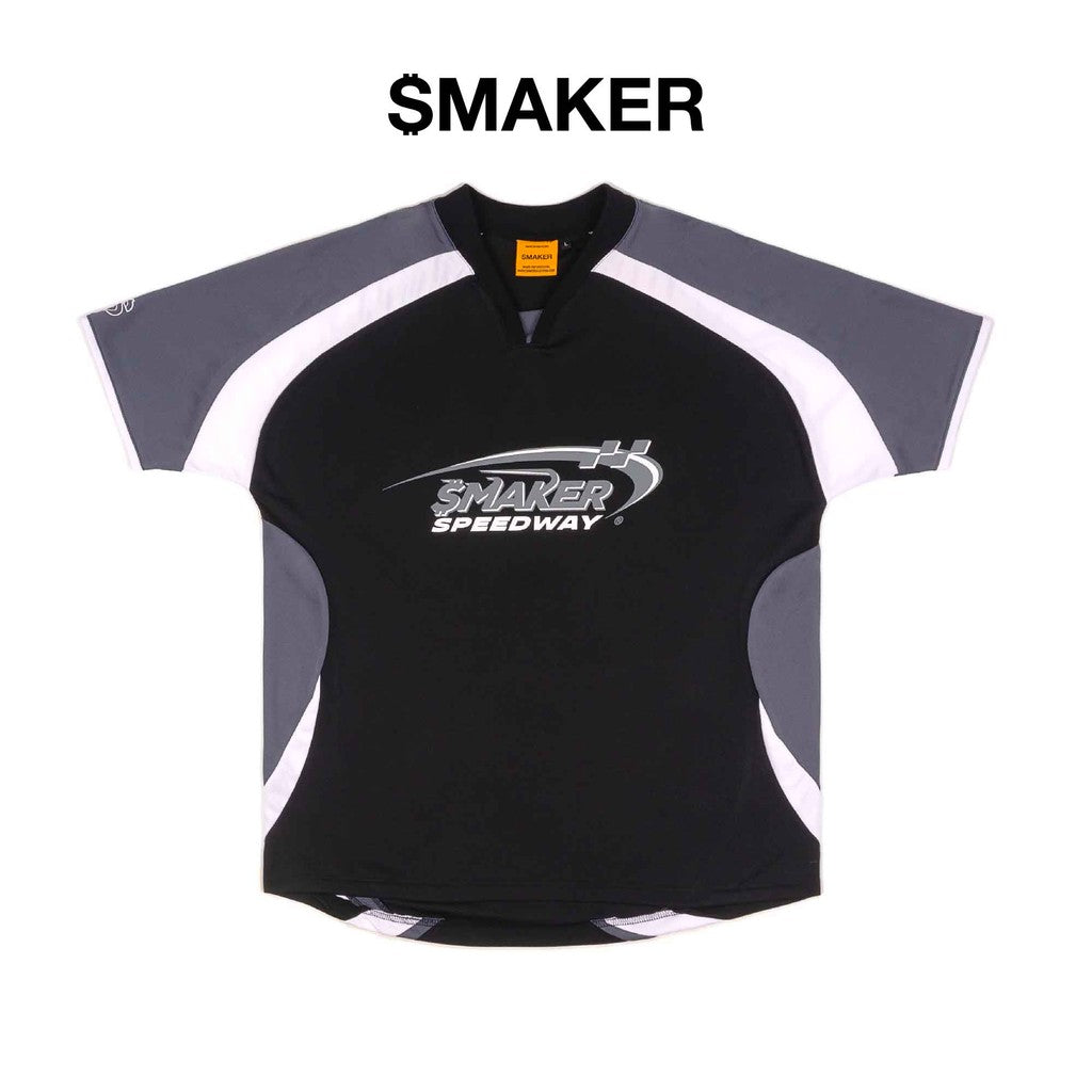 [SMAKER] Unisex T-shirt in dark gray cotton - $MAKER SPEEDWAY SOCCER JERSEY IN BLACK/GREY