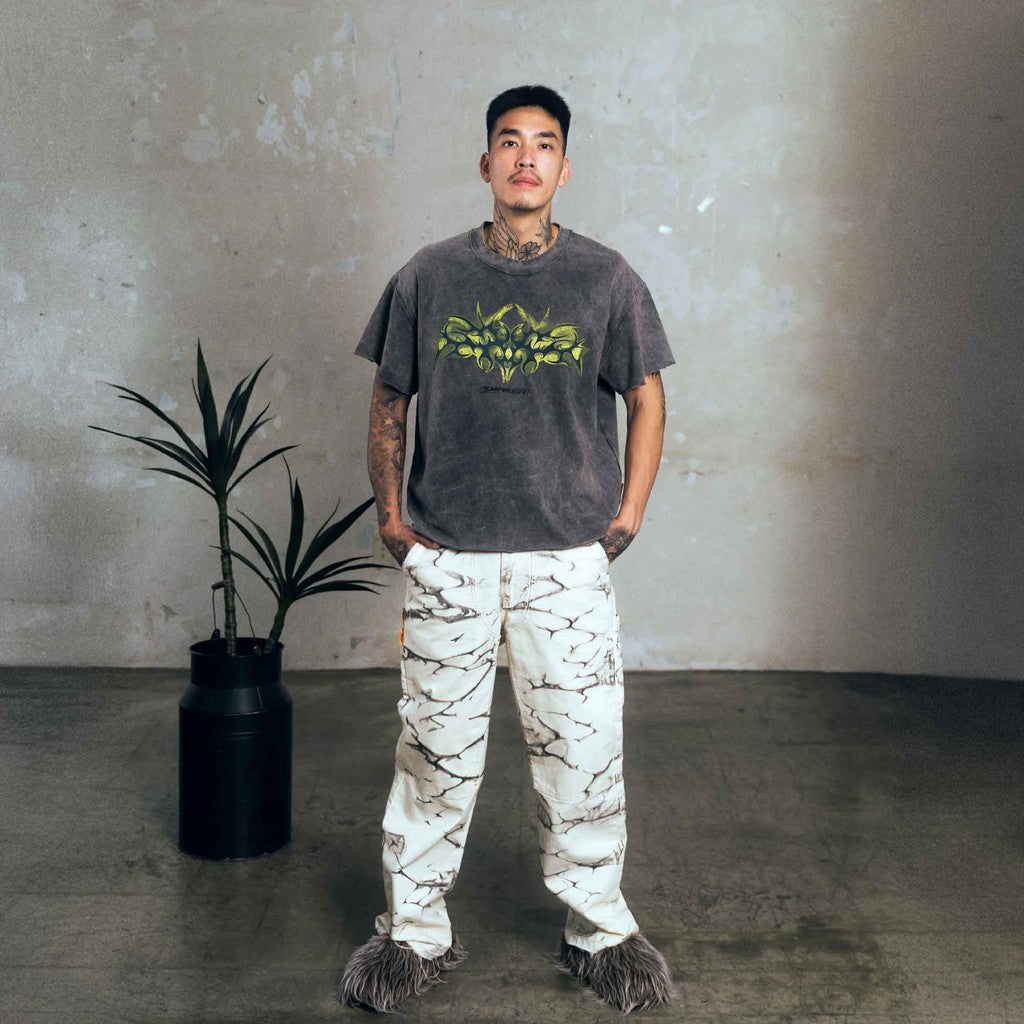[SMAKER] Wavy Washes Double Knees Pants in White