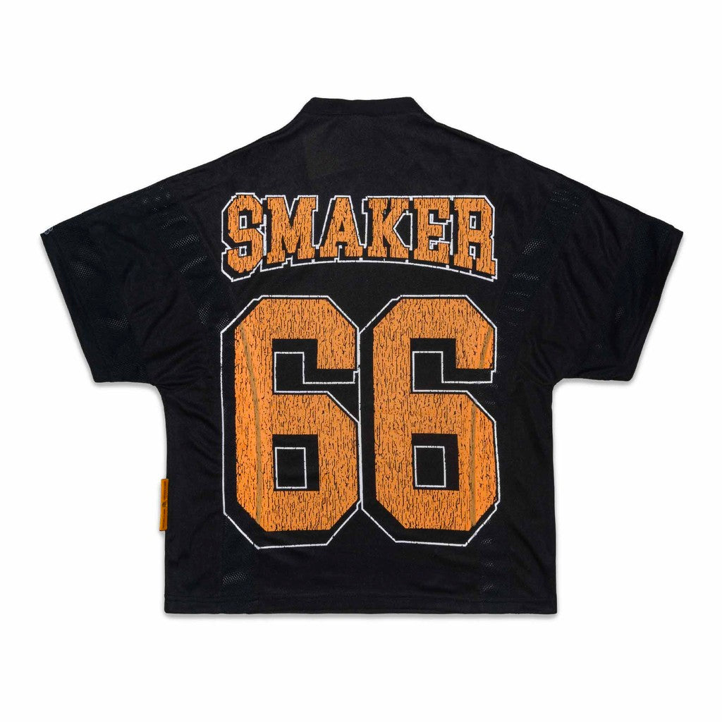 [SMAKER] Áo thun màu đen 100% vải mesh lưới thoáng mát - FIRE LOGO MESH BOXY TEE IN BLACK