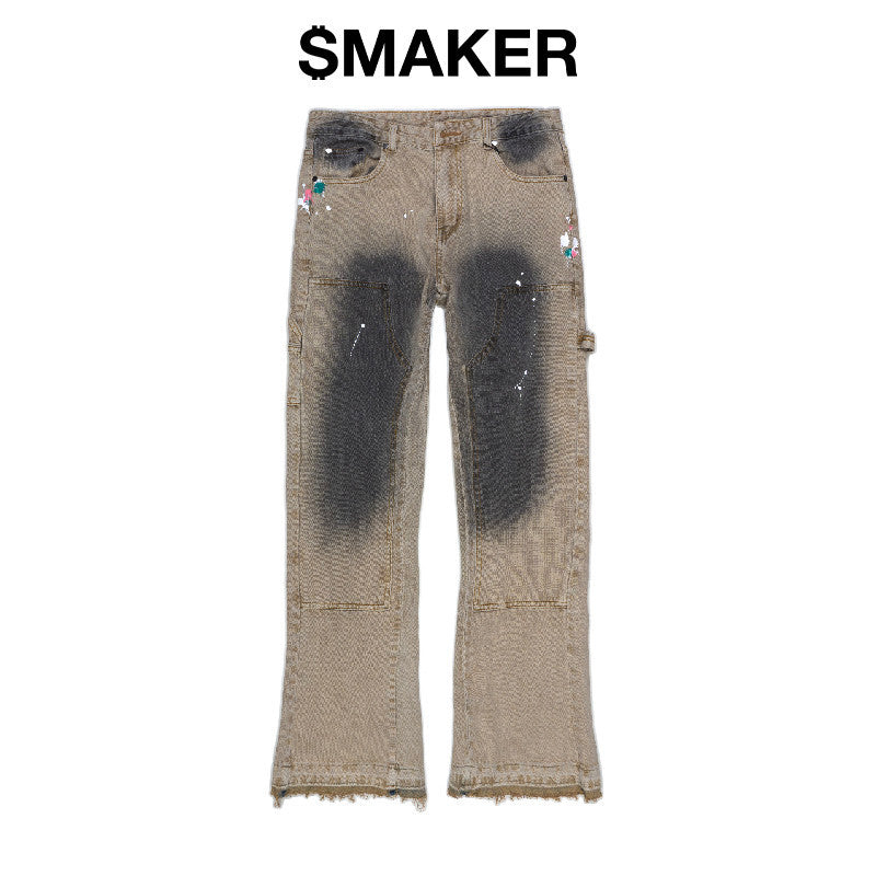 [SMAKER] SPLASHED FLARE JEANS IN DIRT GREY