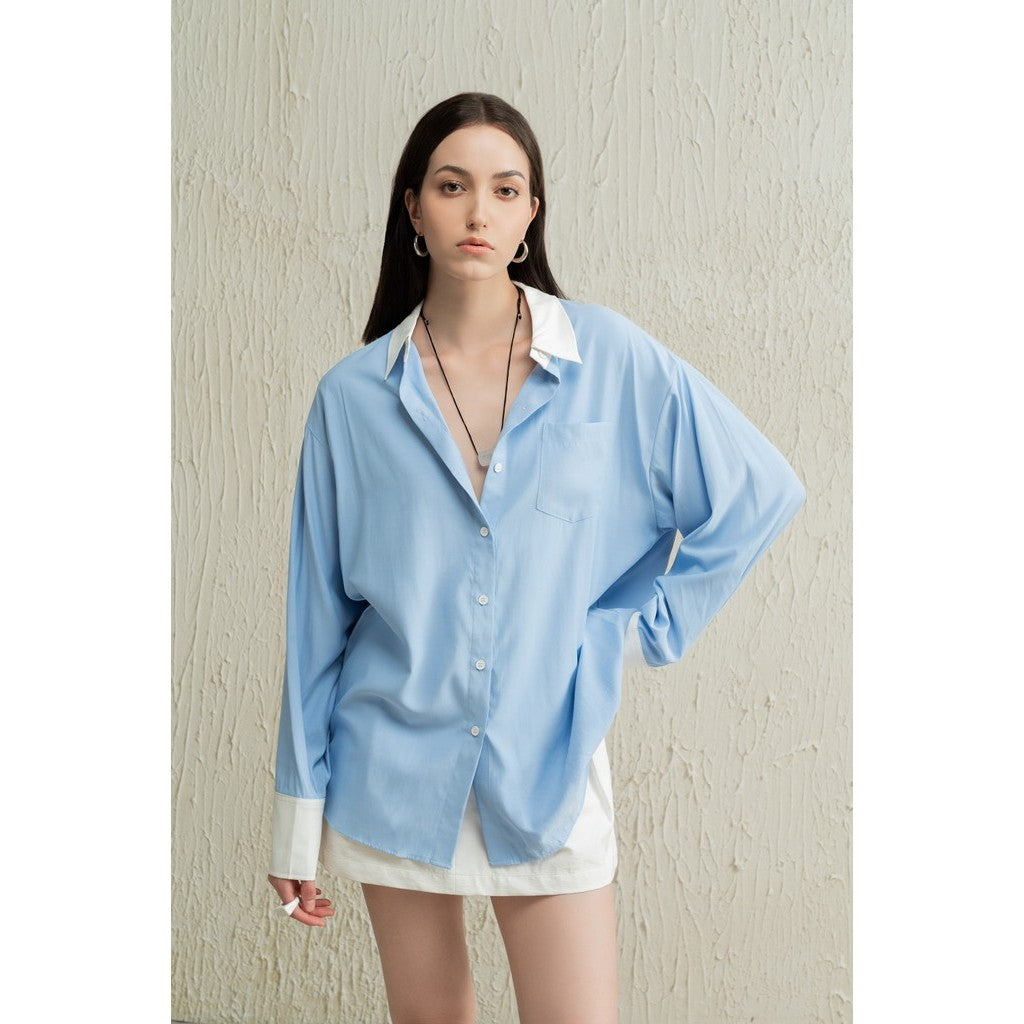 Áo Sơ Mi Dáng Rộng Nữ   Màu Xanh Basic BABY BLUC SHIRT_DXA160034