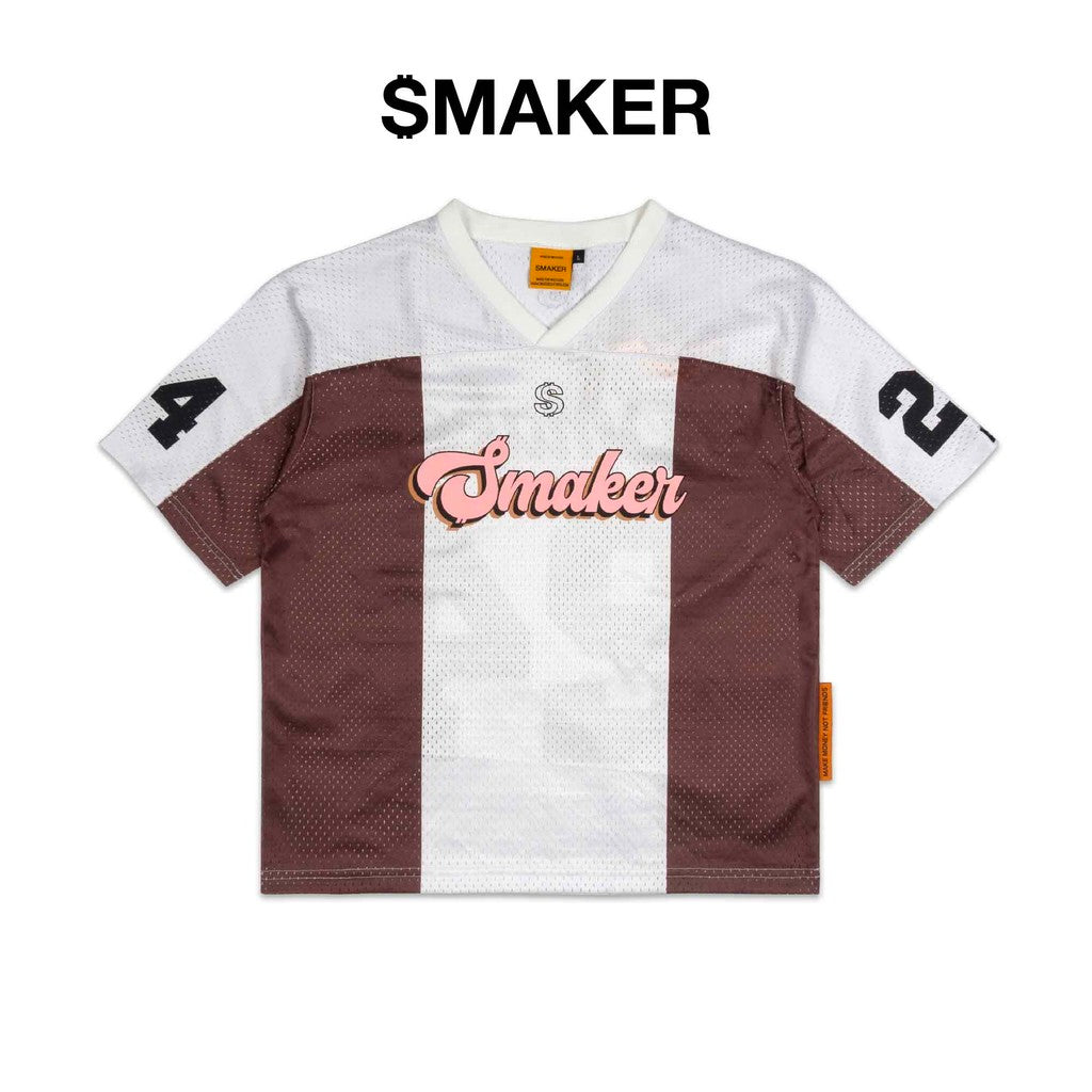 [SMAKER] Áo thun 100% vải lưới màu trắng nâu - 24 MESH JERSEY IN STRIPE WHITE/ BROWN