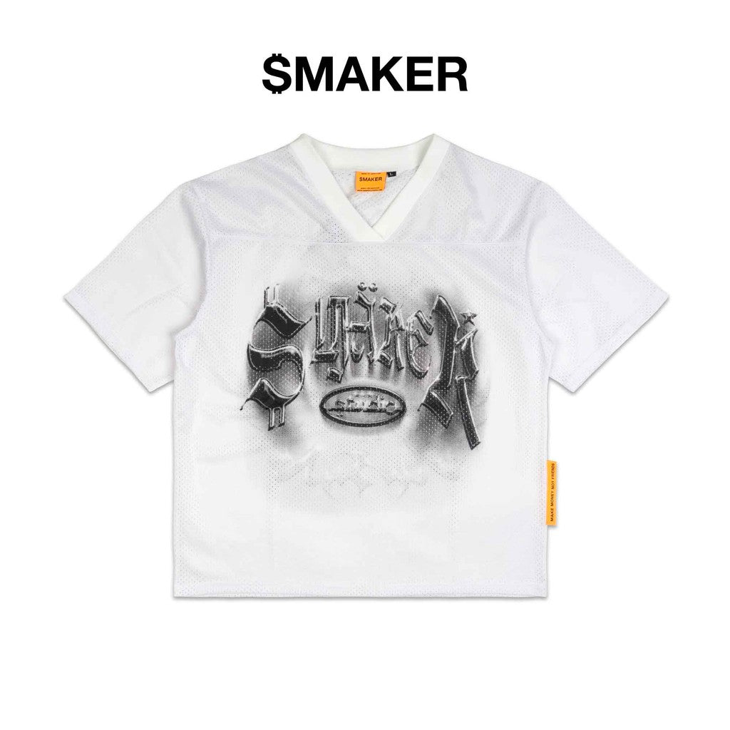 [SMAKER] Áo thun bóng đá vải lưới màu trắng - SMAKER STUDIO MESH V NECK TEE IN WHITE