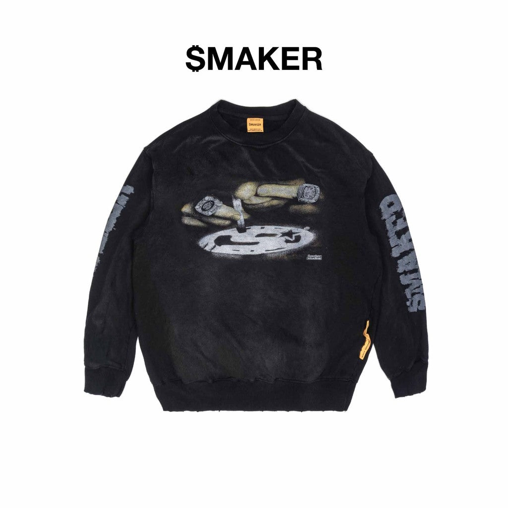 [SMAKER] Áo thun 100% cotton washed màu đen - ADDICTED WASHED SWEATER IN BLACK