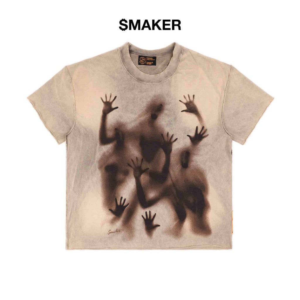[SMAKER] 100% cotton washed printed cream T-shirt - SEE YOU AT THE TOP WASHED TEE IN TAN