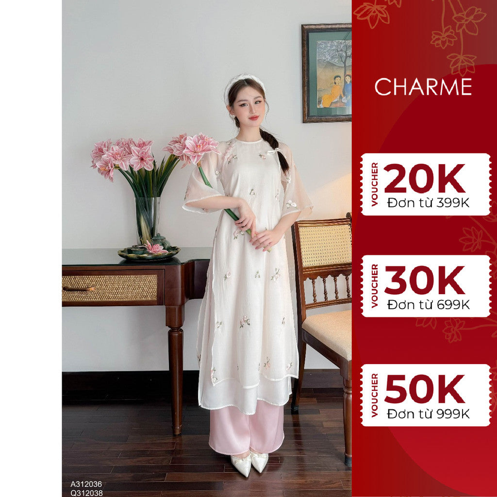 Áo dài tay lỡ thêu hoa Charme 312036