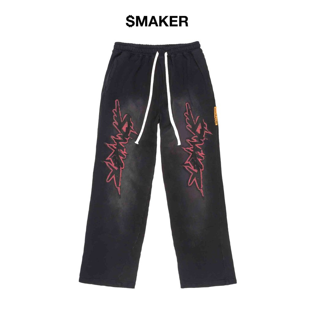 [SMAKER] Gray fleece pants with pink letters printed on them 100% cotton fleece - VINTAGE $MAKER WASHED PANTS IN GREY