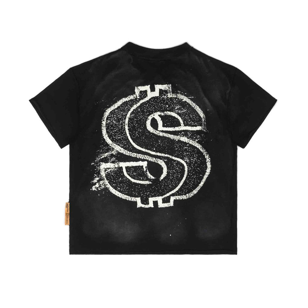 [SMAKER] 100% cotton washed black t-shirt with white print - $MAKER RECORD$ WASHED TEE IN BLACK