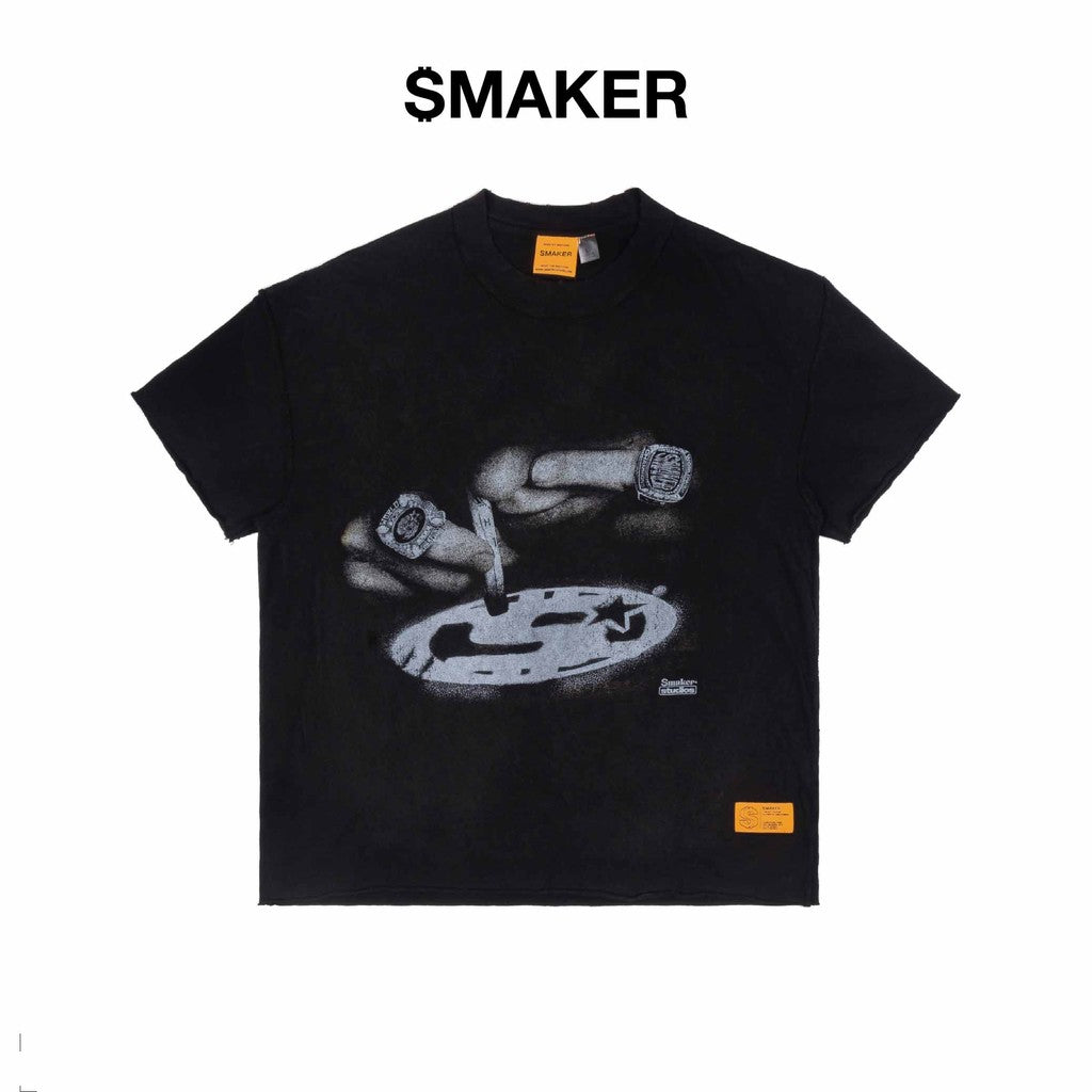 [SMAKER] Áo thun 100% cotton washed màu đen - ADDICTED WASHED SHORT SLEEVES TEE IN BLACK