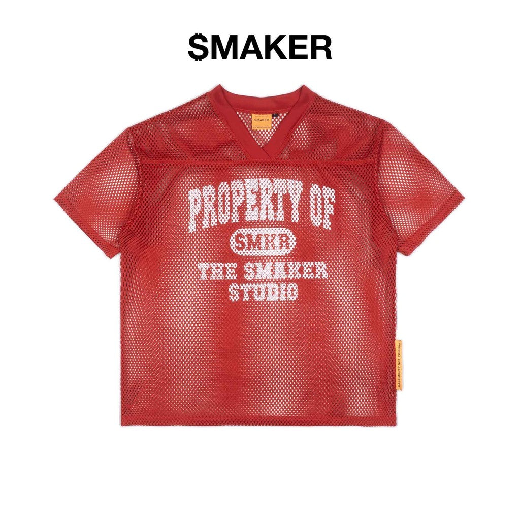 [SMAKER] Áo thun vải lưới in chữ màu đỏ - PROPERTY MESH BOXY TEE IN RED