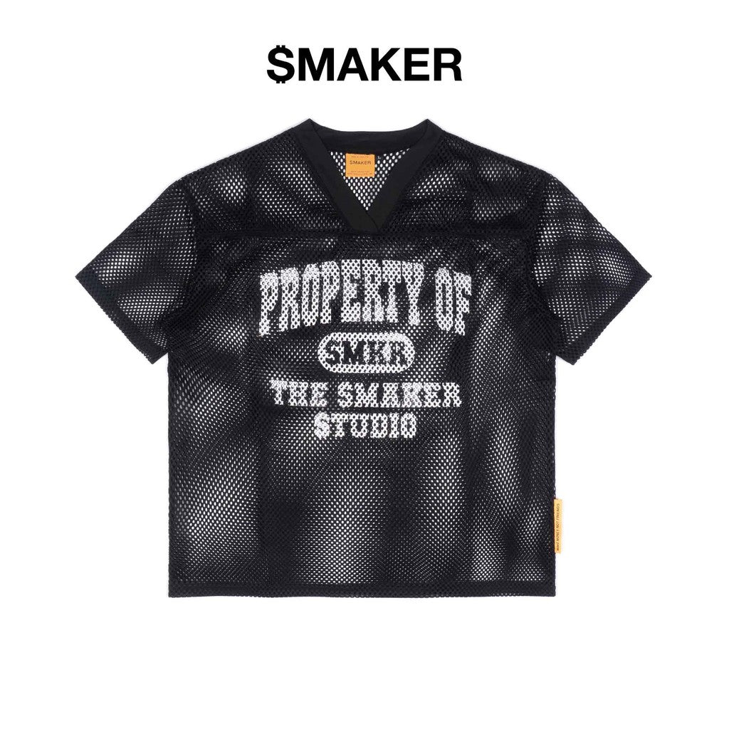 [SMAKER] Áo thun vải lưới in chữ màu đen - PROPERTY MESH BOXY TEE IN BLACK