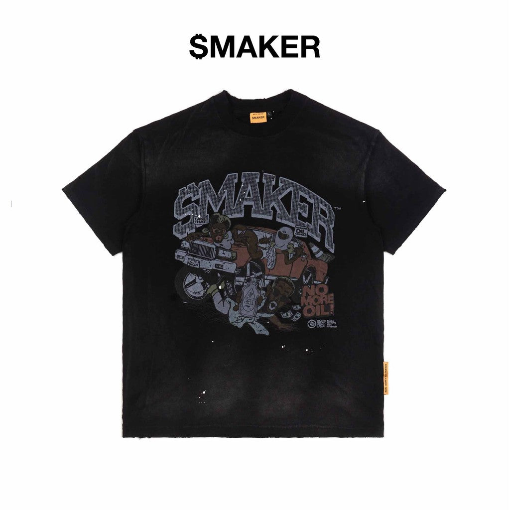 [SMAKER] Áo thun 100% cotton màu đen - NO MORE OIL WASHED TEE IN BLACK