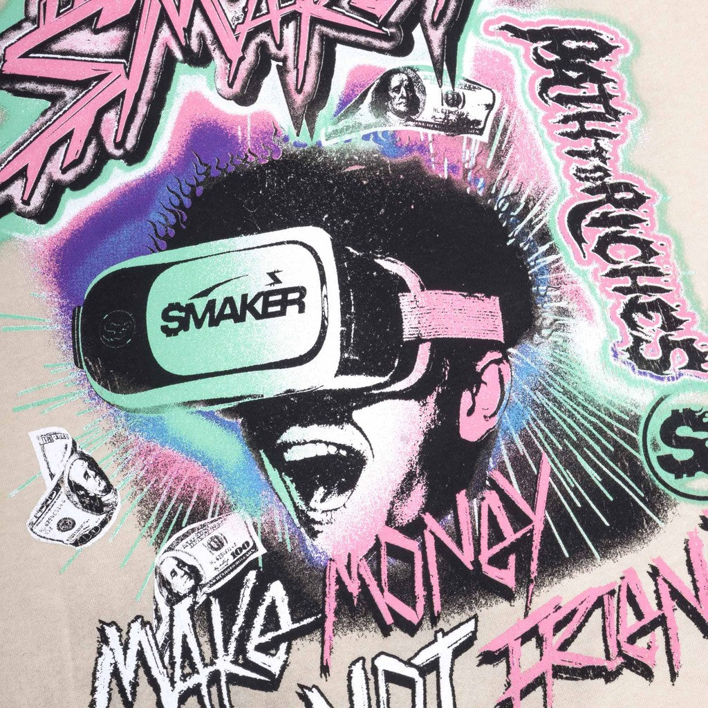 [SMAKER] 100% cotton washed T-shirt in tan - PATH TO RICHES WASHED TEE IN TAN