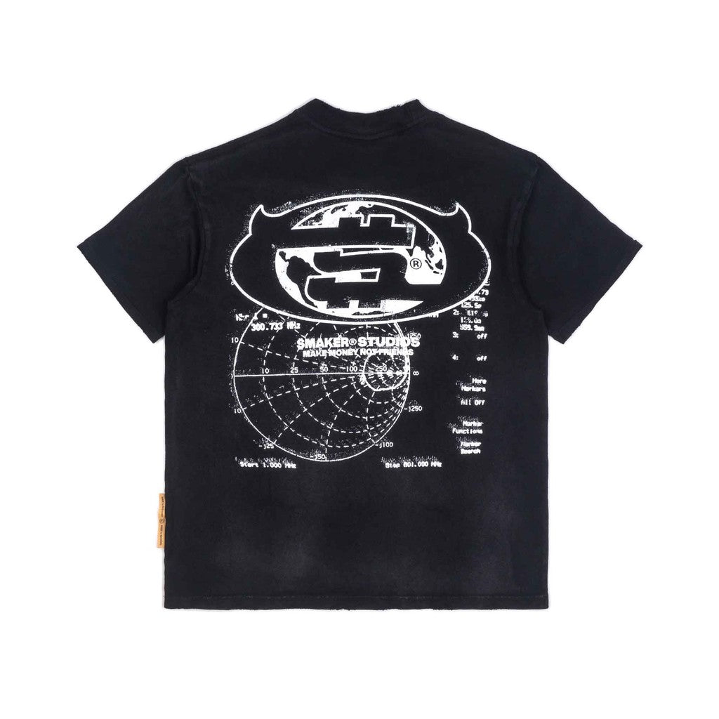 [SMAKER] Áo thun đen 100% cotton in hình thành phố - $MAKER CITY WASHED TEE IN BLACK