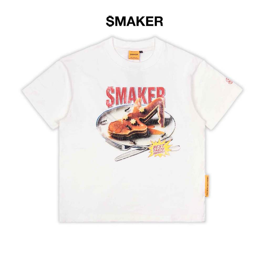 [SMAKER] Áo thun nam nữ unisex 100% cotton màu trắng - PANCAKE TEE IN WHITE