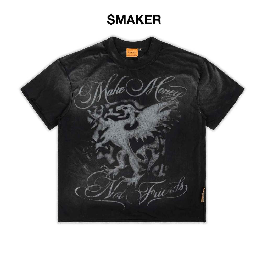 [SMAKER] Áo thun 100% cotton washed in hình sư tử khói - MMNF LION WASHED TEE IN BLACK
