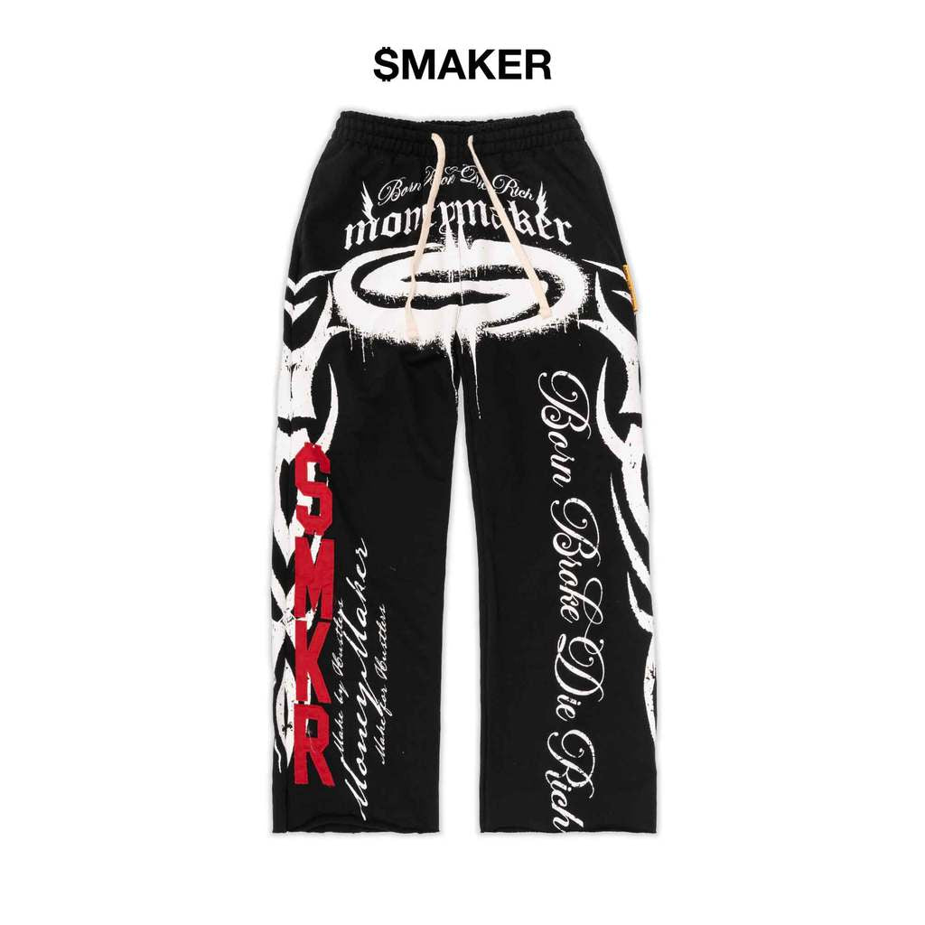 [SMAKER] Quần dài màu đen 100% cotton nỉ vải ấm áp - DIE RICH SWEAT PANTS IN BLACK