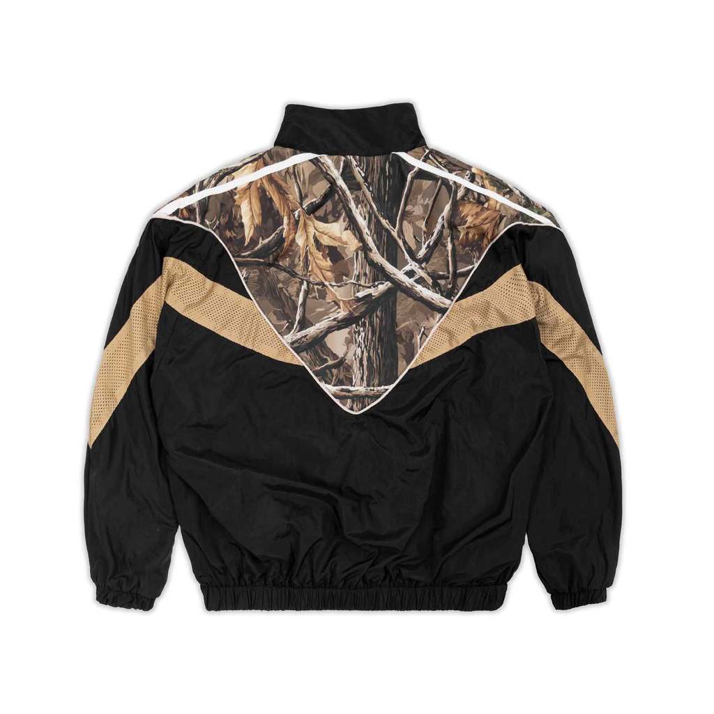 [SMAKER] Áo khoác dù vải nylon nhăn màu đen cổ cao kiểu thể thao - LEAF CAMO JACKET IN BLACK