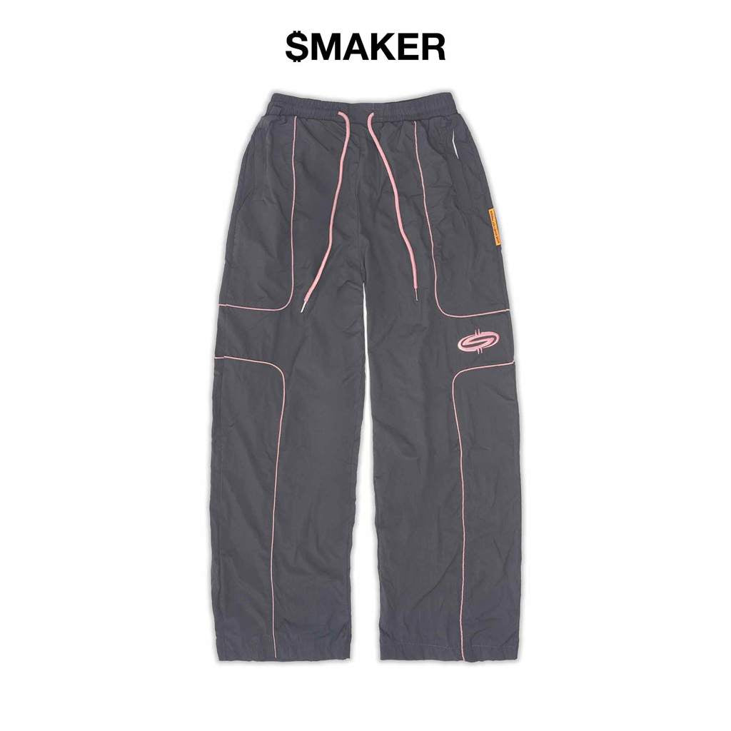 [SMAKER] Quần dài màu xám 100% vải nylon nhăn có sọc phản quang - $MAKER NYLON TRACKSUIT PANTS IN GREY