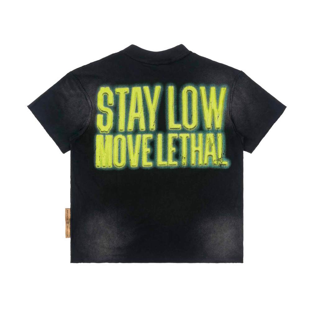 [SMAKER] 100% cotton black t-shirt - STAY LOW MOVE LETHAL WASHED TEE IN BLACK