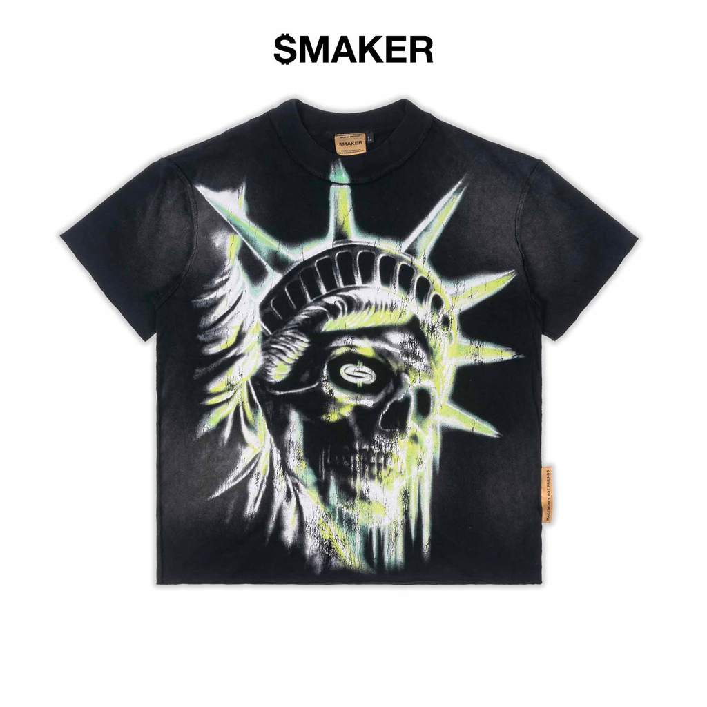 [SMAKER] 100% cotton black t-shirt - STAY LOW MOVE LETHAL WASHED TEE IN BLACK