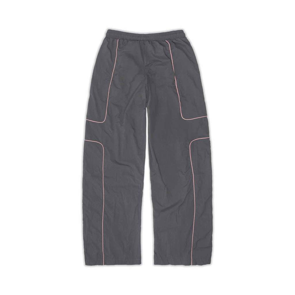 [SMAKER] Quần dài màu xám 100% vải nylon nhăn có sọc phản quang - $MAKER NYLON TRACKSUIT PANTS IN GREY