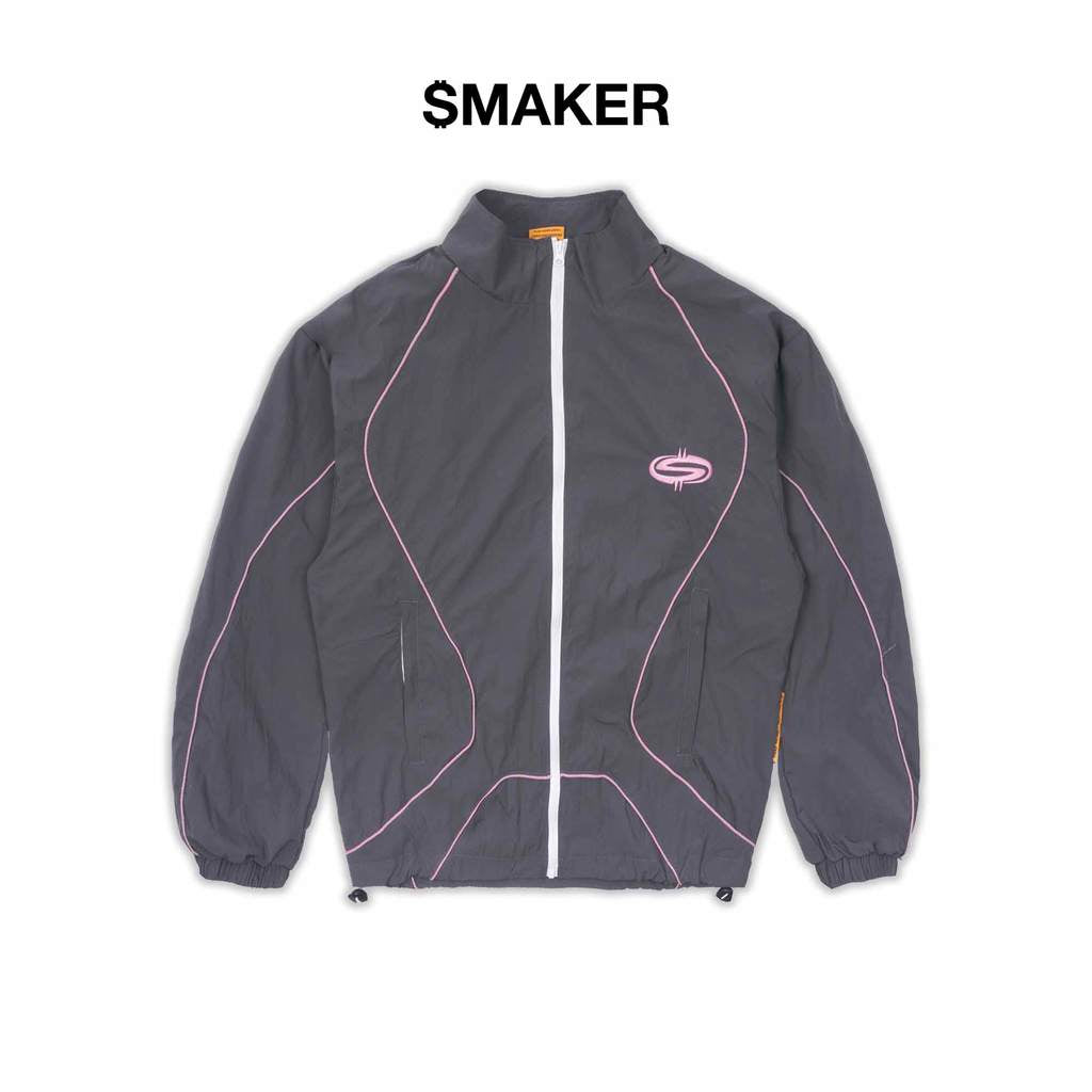 [SMAKER] Áo khoác vài dù màu xám có mũ - $MAKER NYLON TRACKSUIT JACKET IN GREY
