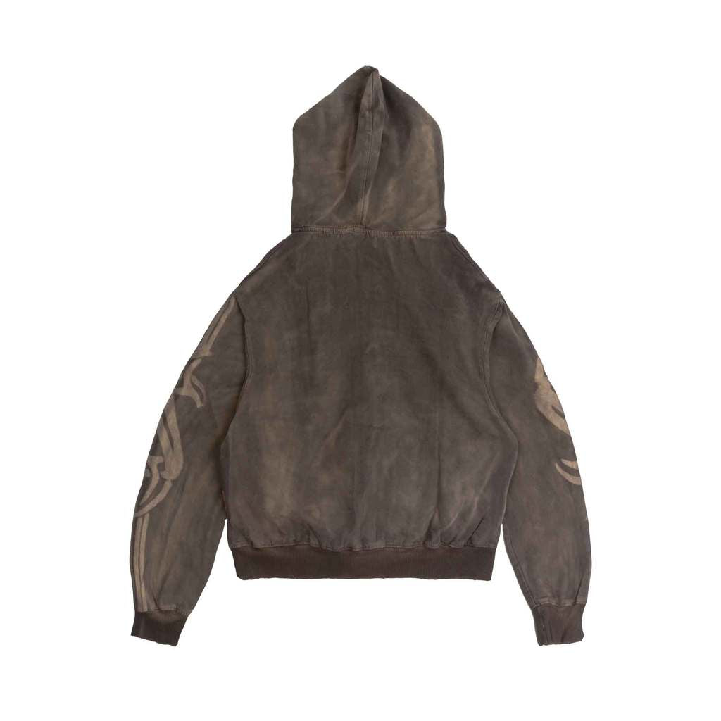 [SMAKER] Áo khoác zip 100% cotton washed màu nâu xám - NEW LOGO WASHED ZIP HOODIE IN BROWN