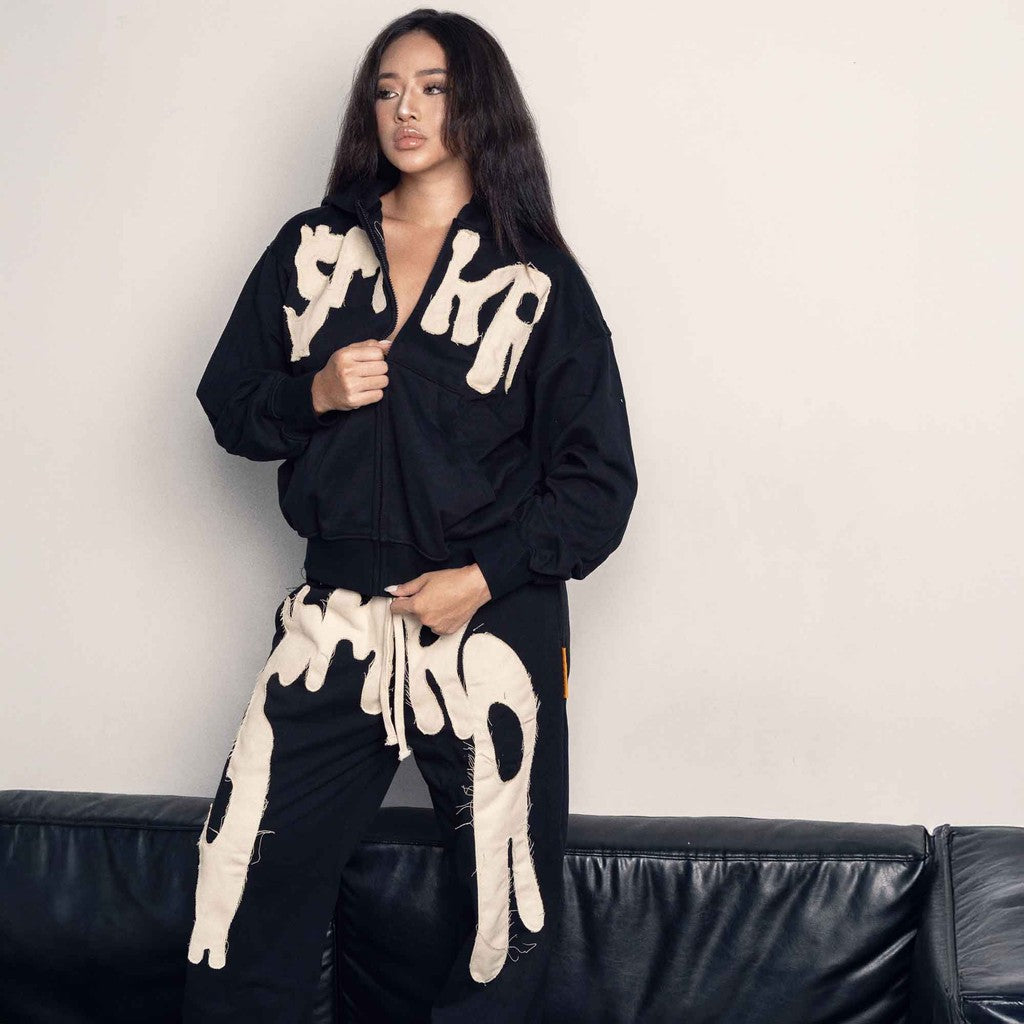 [SMAKER] 100% Cotton long-sleeved black zip hoodie for sun protection - SMKR ZIP HOODIE IN BLACK