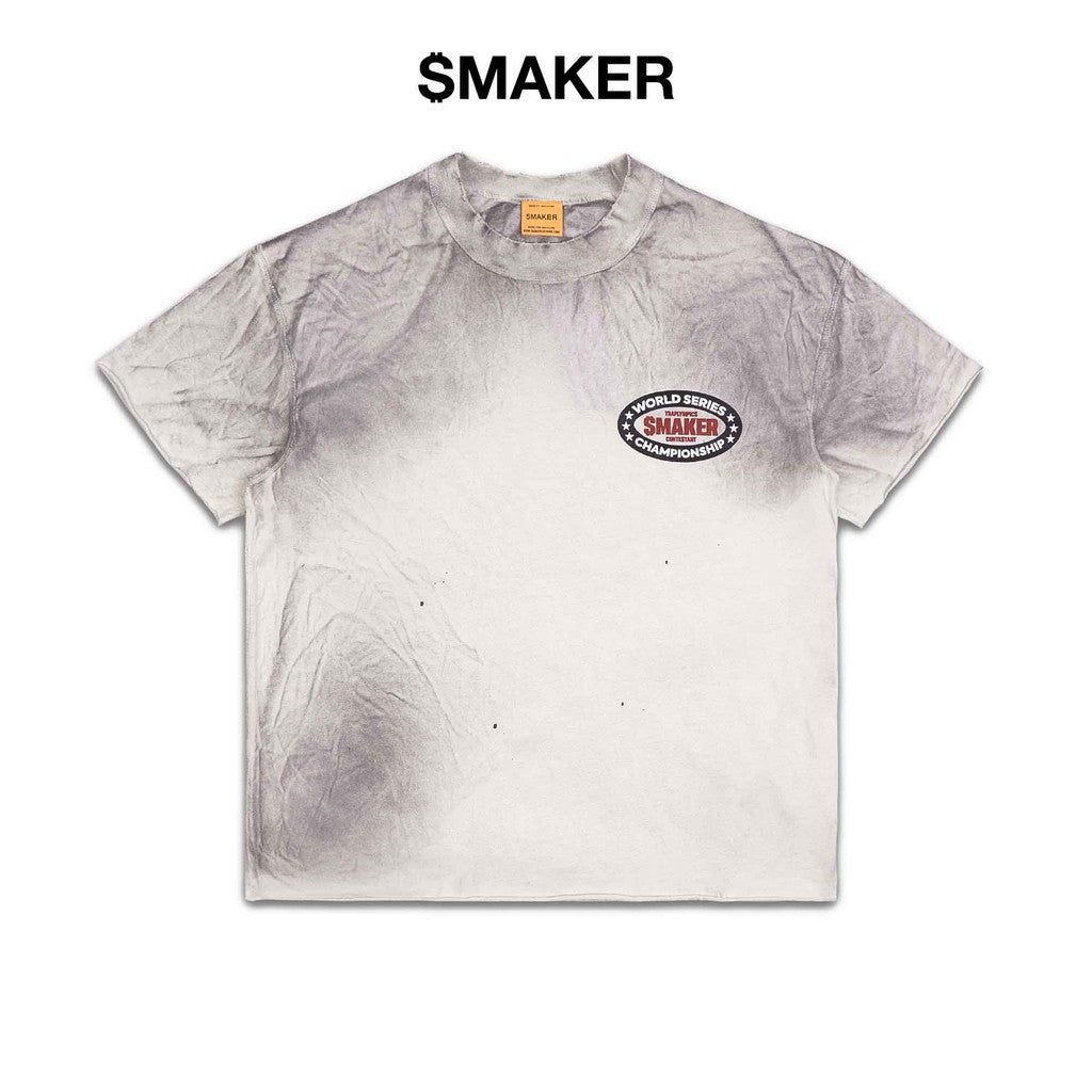[SMAKER] 100% cotton washed white T-shirt - TRAPLYMPIC WASHED TEE IN CREAM