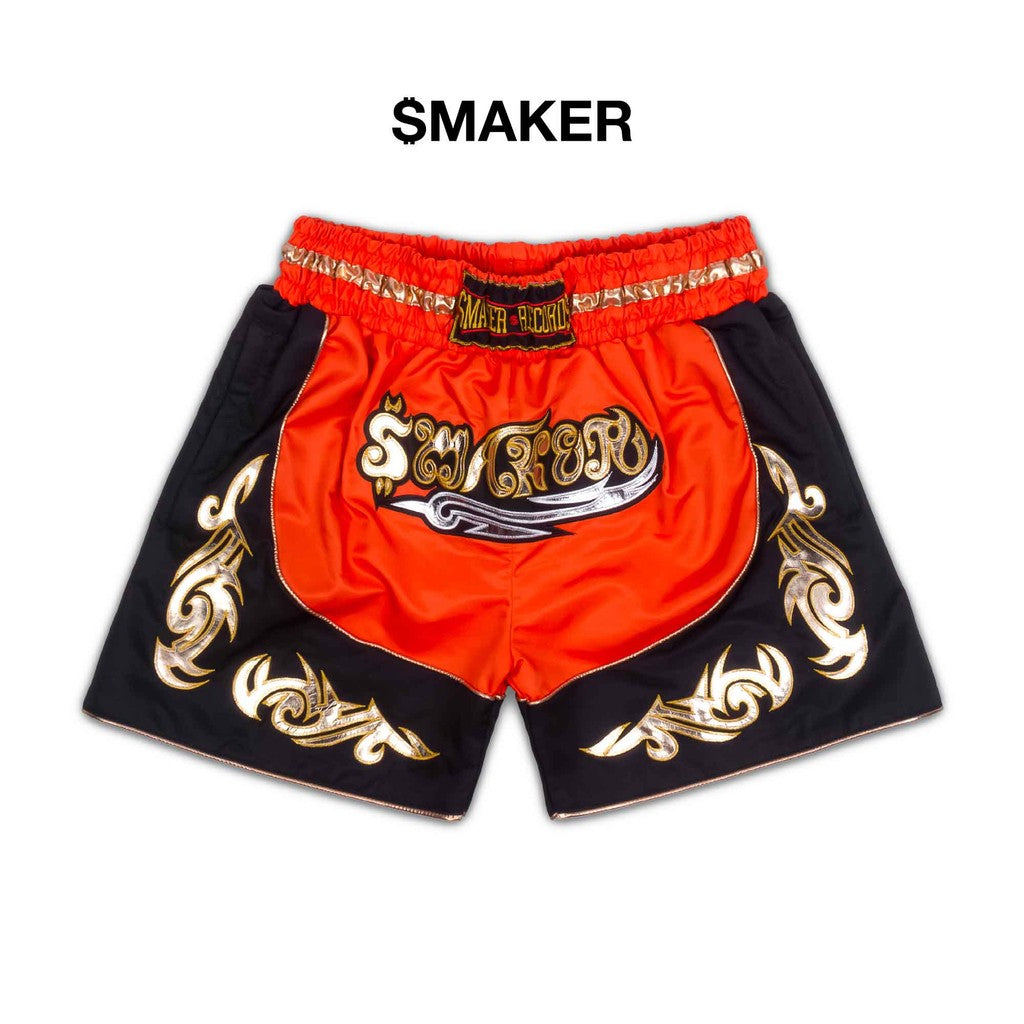 [SMAKER] Orange and black boxing style shorts - MUAY SHORTS IN ORANGE