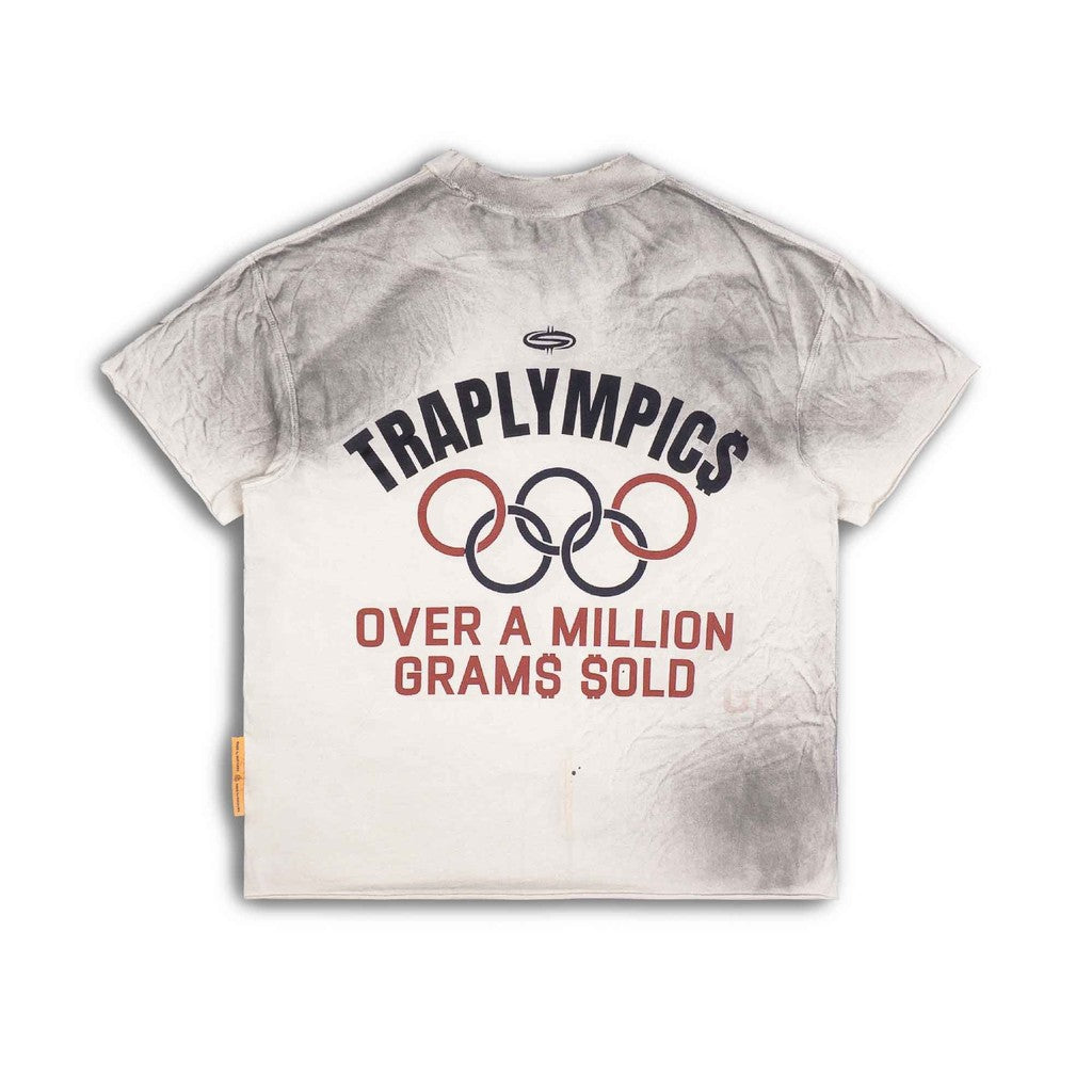 [SMAKER] 100% cotton washed white T-shirt - TRAPLYMPIC WASHED TEE IN CREAM