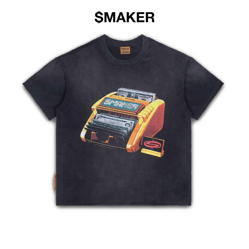 [SMAKER] Áo thun 100% cotton washed màu đen - MONEY COUNTER WASHED TEE IN BLACK