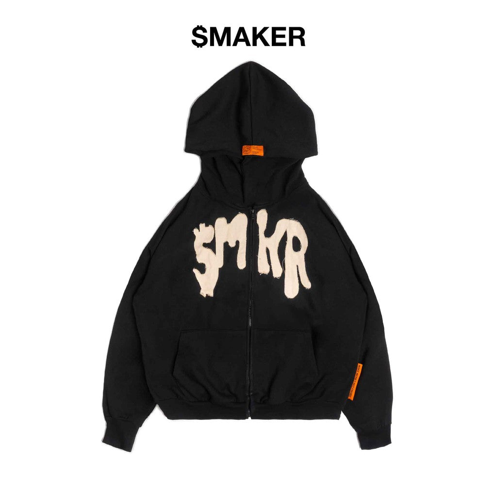 [SMAKER] 100% Cotton long-sleeved black zip hoodie for sun protection - SMKR ZIP HOODIE IN BLACK