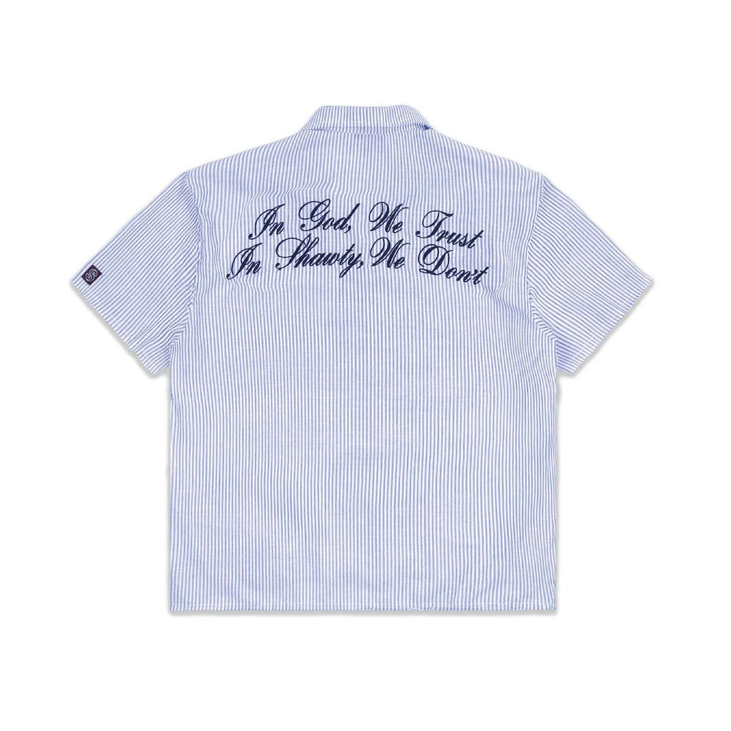 [SMAKER] Linen white and blue striped shirt - IN SHAWTY WE DONT STRIPE SHIRT IN BLUE