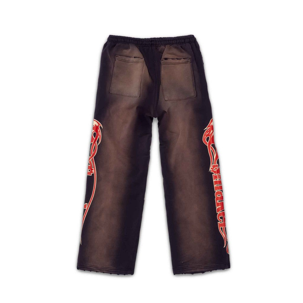[SMAKER] 100% cotton fleece pants in brown - FIRE LOGO WASHED SWEAT PANTS IN BROWN