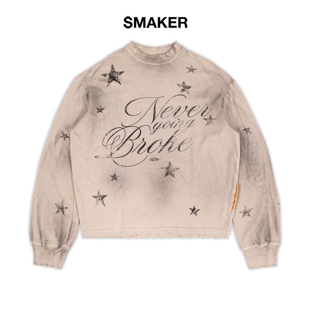 [SMAKER] Áo unisex dài tay màu kem vải washed - NGB SWEATER IN CREAM