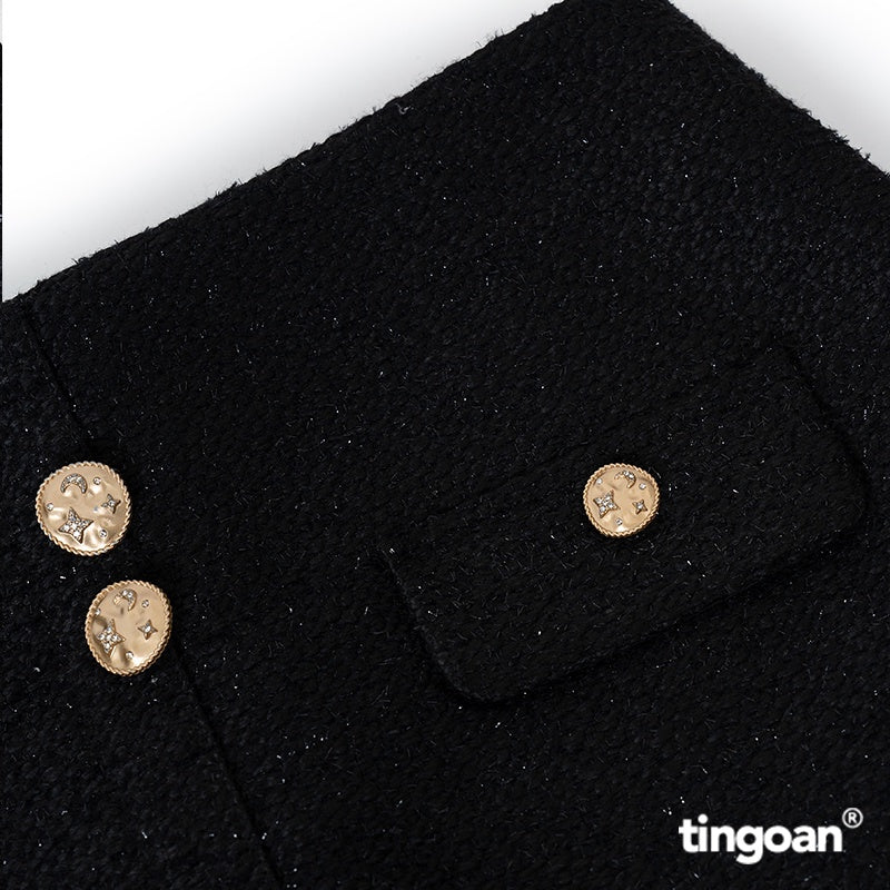 TINGOAN® - I'M A TWINS SKIRT/BL mid-waist tweed skirt with buttons