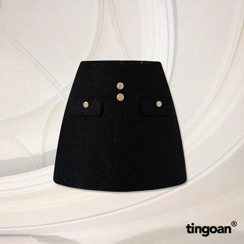 TINGOAN® - I'M A TWINS SKIRT/BL mid-waist tweed skirt with buttons