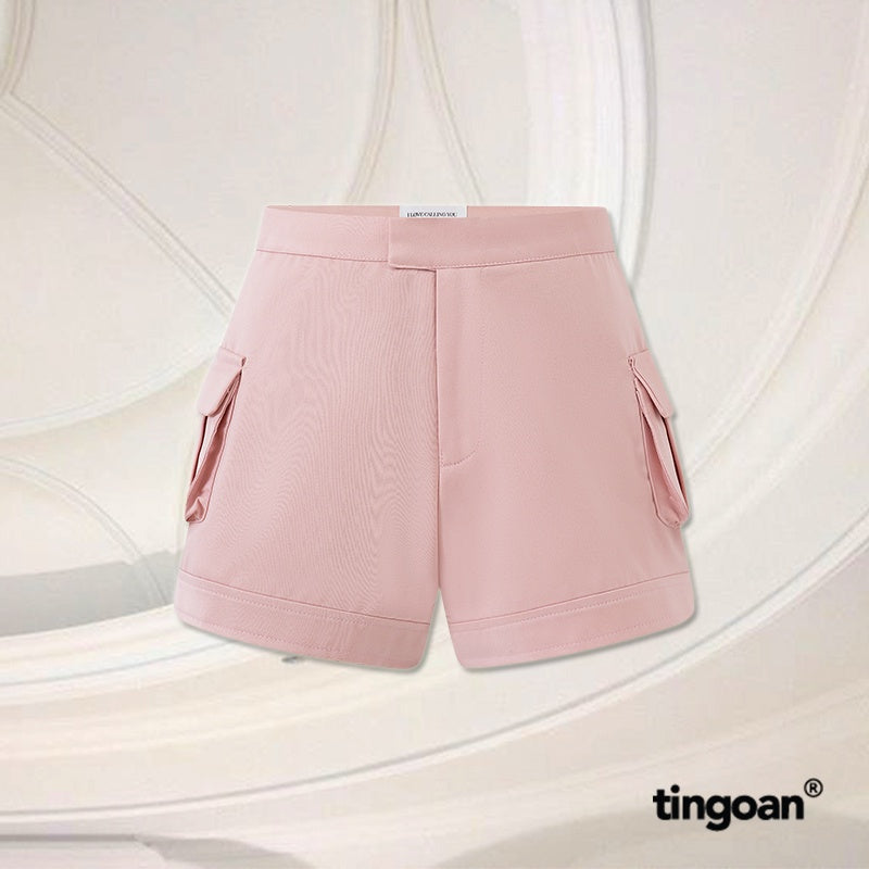 TINGOAN® - Pink tafta shorts with box pockets on both sides BECKY SHORTS/PK