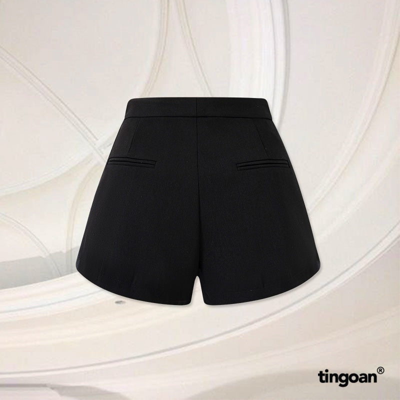 TINGOAN® - Quần shorts ngắn đen cạp cao nẹp ruy băng đính kèm cúc ANTI MONEY SHORTS/BL