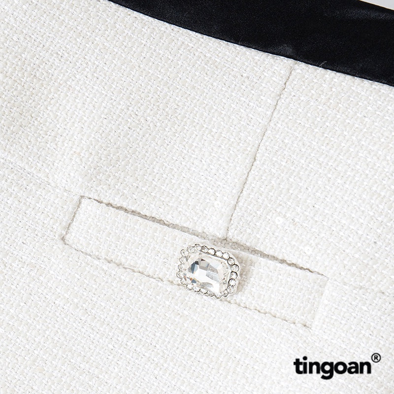 TINGOAN® - White tweed skirt with V-slit mid-rise and SUPER STAR TWEED SKIRT/WH