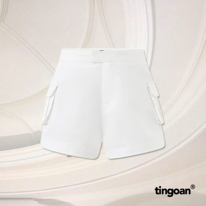 TINGOAN® - White tafta shorts with box pockets on both sides BECKY SHORTS/WH