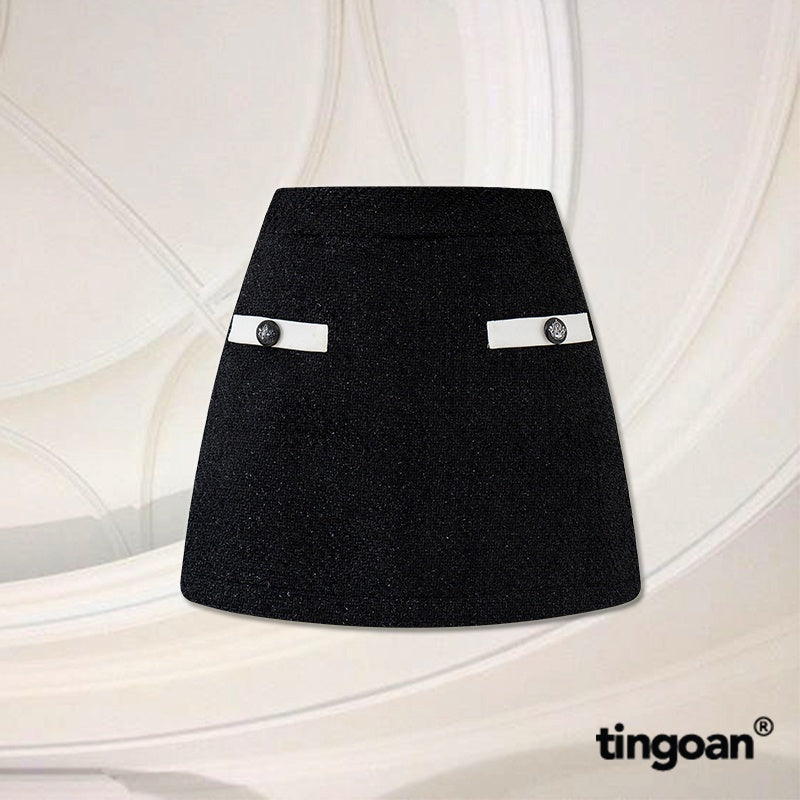 TINGOAN® - Chân váy tweed kẻ cạp cao đính cúc ngọc I DID SOMETHING BAD SKIRT/BL