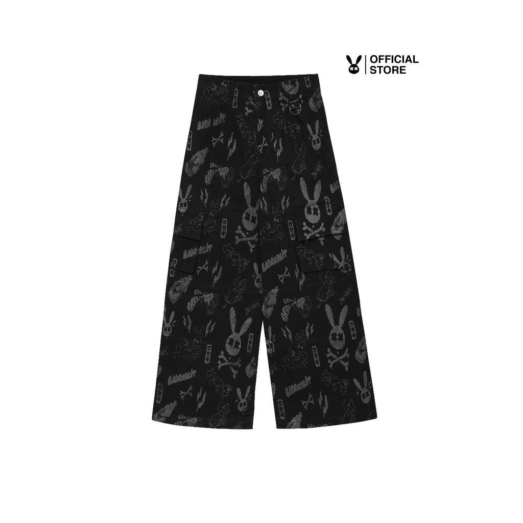 Unisex Bad Rabbit BLACK OVERPRINT PANTS - Genuine Local Brand