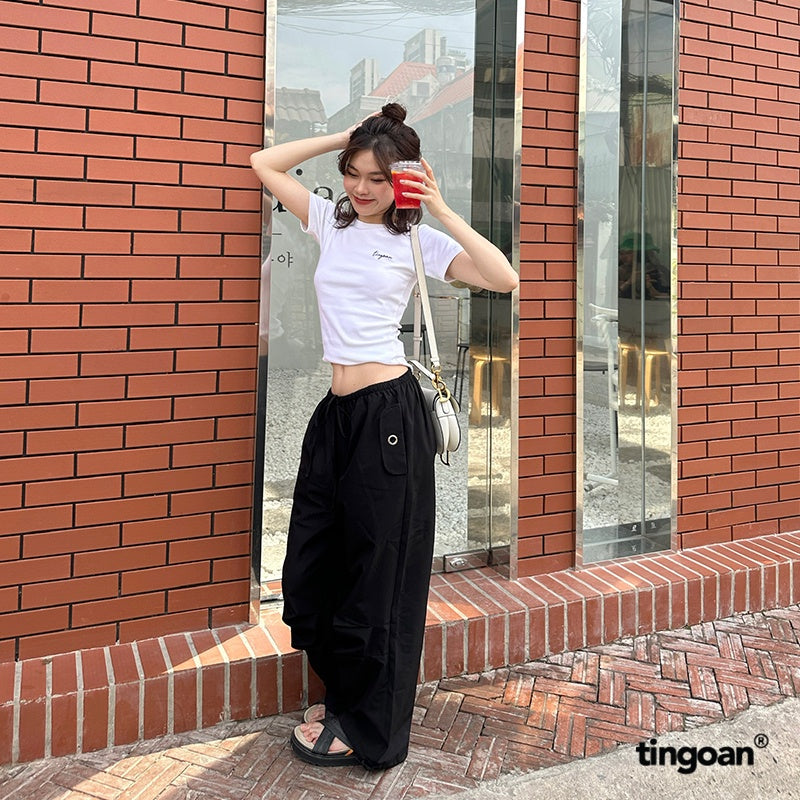 TINGOAN® - HIGHWAY PANTS/BL black 2-layer elastic drawstring pants latest version October 2023