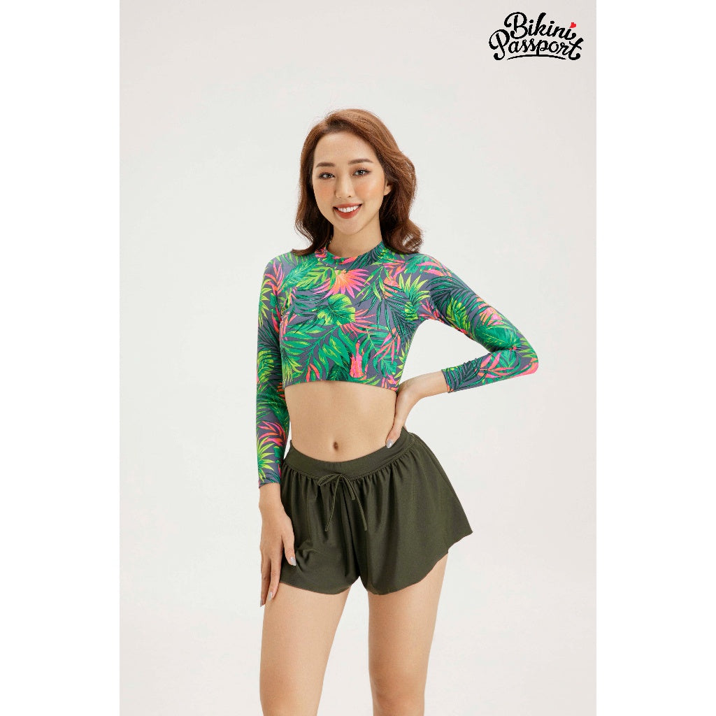 Quần bơi Nữ lẻ BIKINI PASSPORT kiểu short dây rút - màu Xanh rêu - BS360_MS