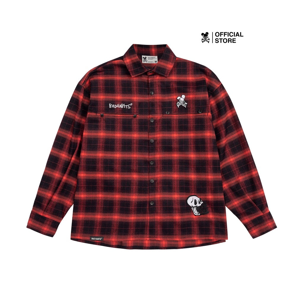 Bad Habits Men's Shirt OLD SKOOL FLANNEL RED - Genuine Local Brand