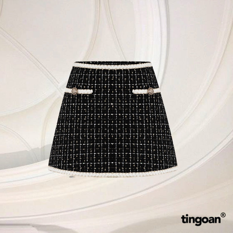 TINGOAN® - Sparkling tweed mid-rise skirt, form A black MIDNIGHT TWEED SKIRT V2/BL